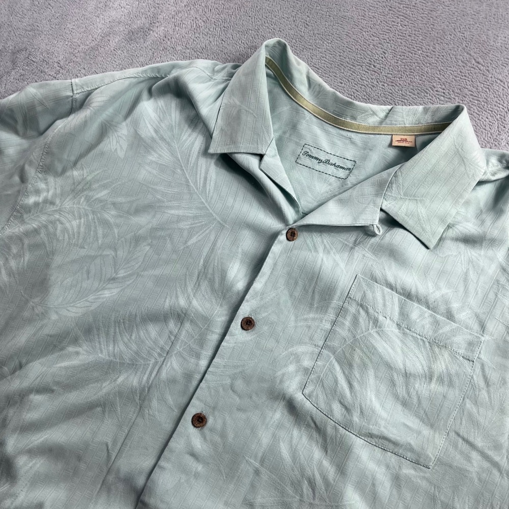 Tommy Bahama Mens 3XB Silk Tropical Jacquard Camp Shirt Seafoam Green